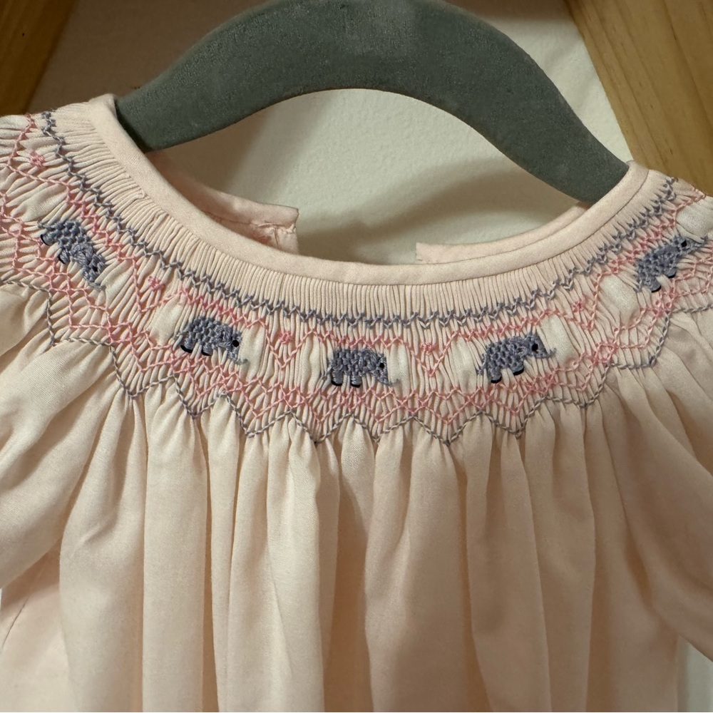 Handmade Pink Smocked Toddler Dress with elephant detail - Picture 2 of 3